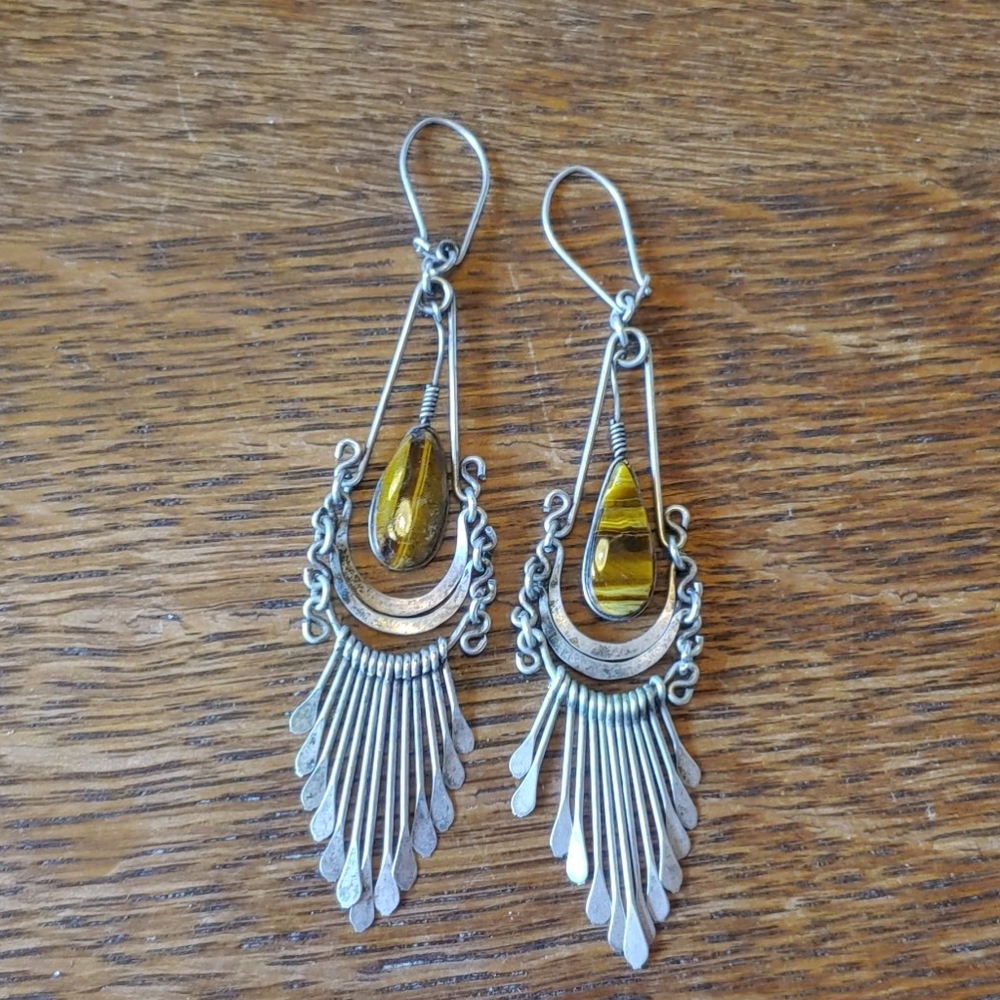 Vintage silver and tigers eye earrings
